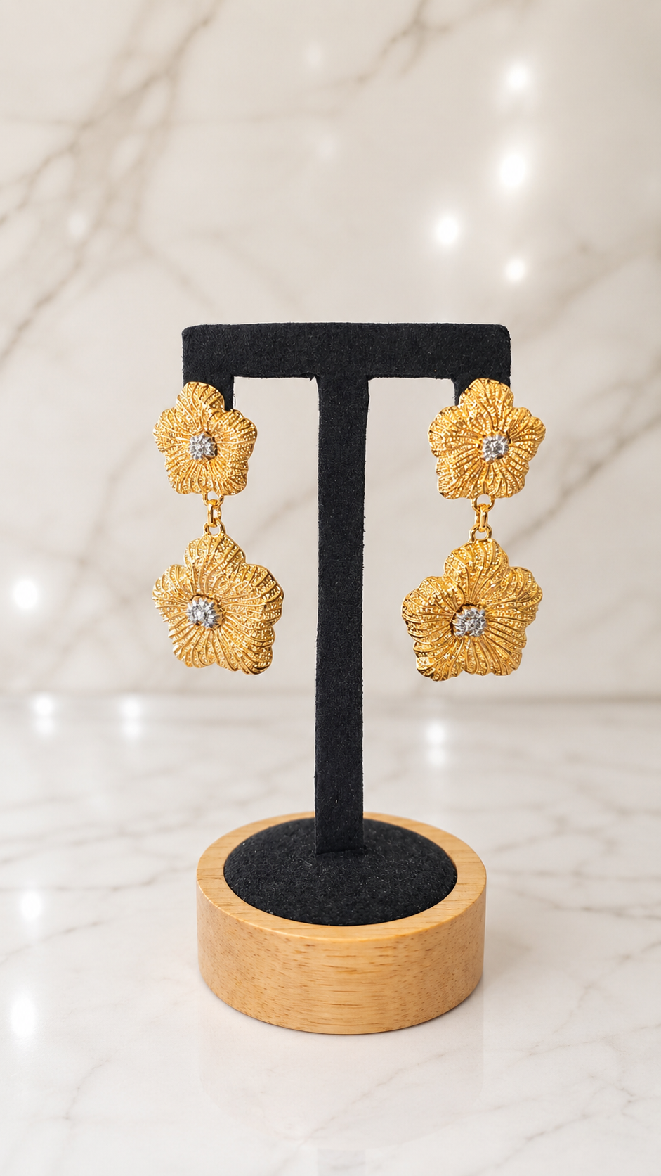 Luxury Gold Floral Statement Drop Earrings for Women