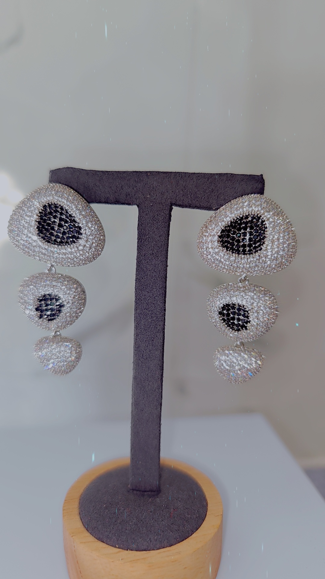 Luxury Silver & Black Crystal Statement Drop Earrings