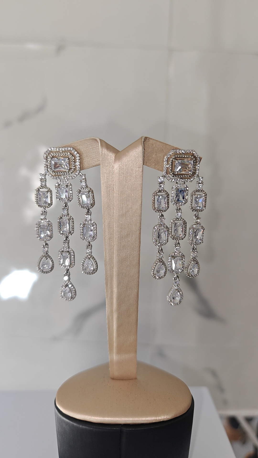 Luxury Silver Cubic Zirconia Chandelier Drop Earrings