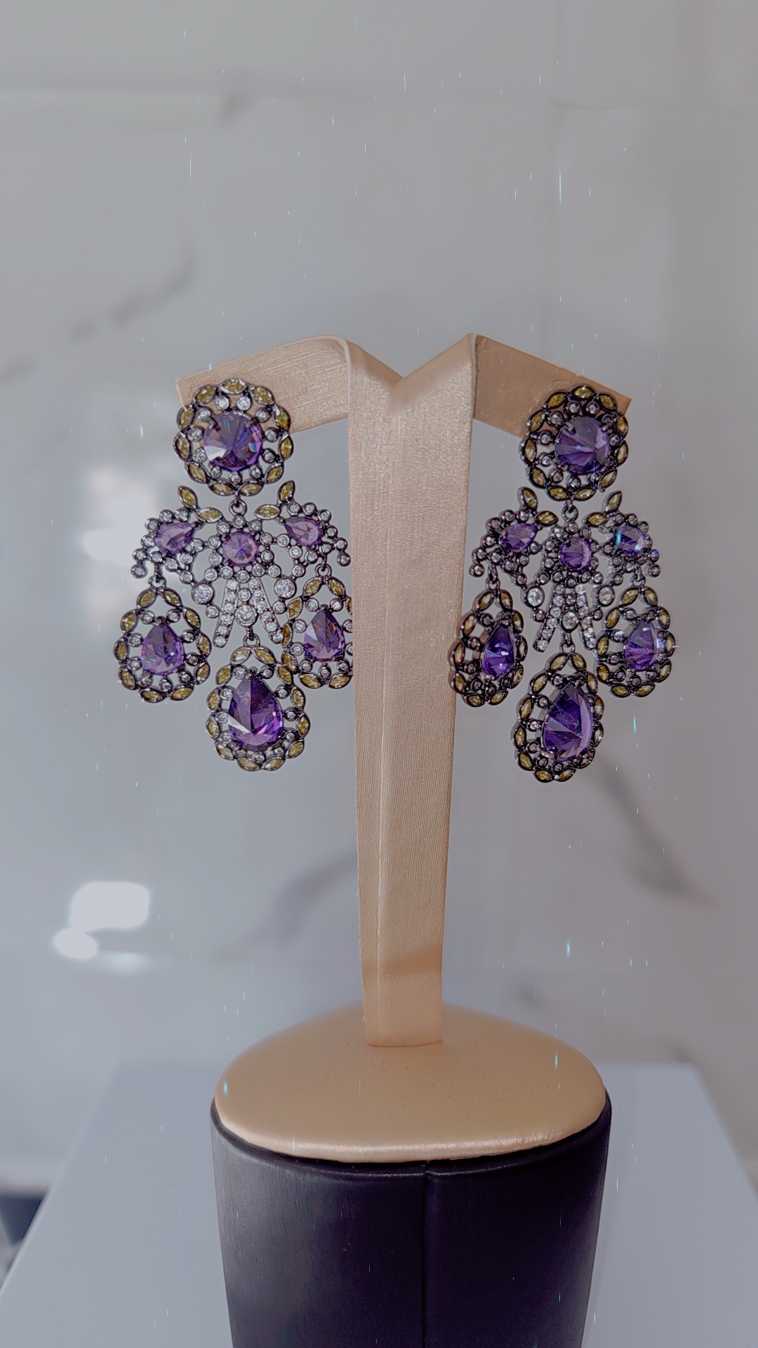 Luxury Purple Crystal Chandelier Statement Earrings