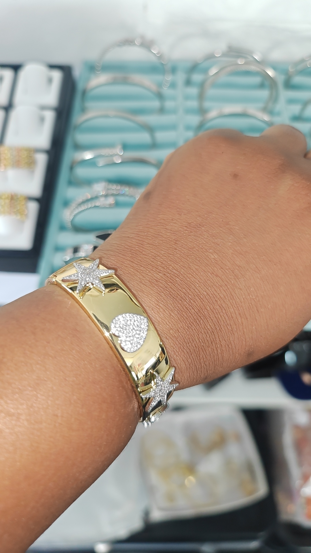 Starlight Heart Celestial Bangle Charm Cuff