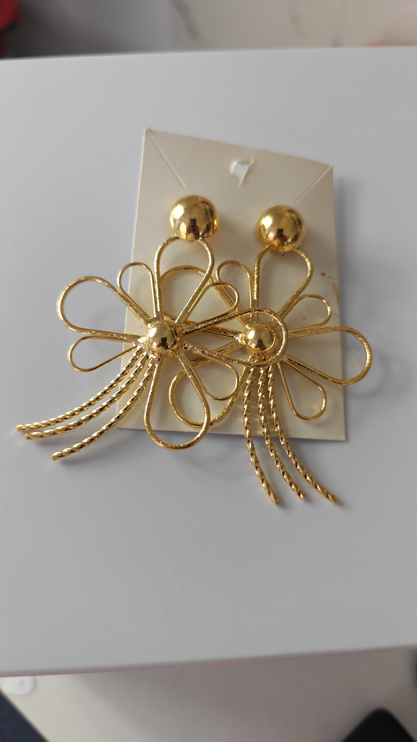 Dahlia Wire Tassel Earrings - Golden Bloom Drop Earrings