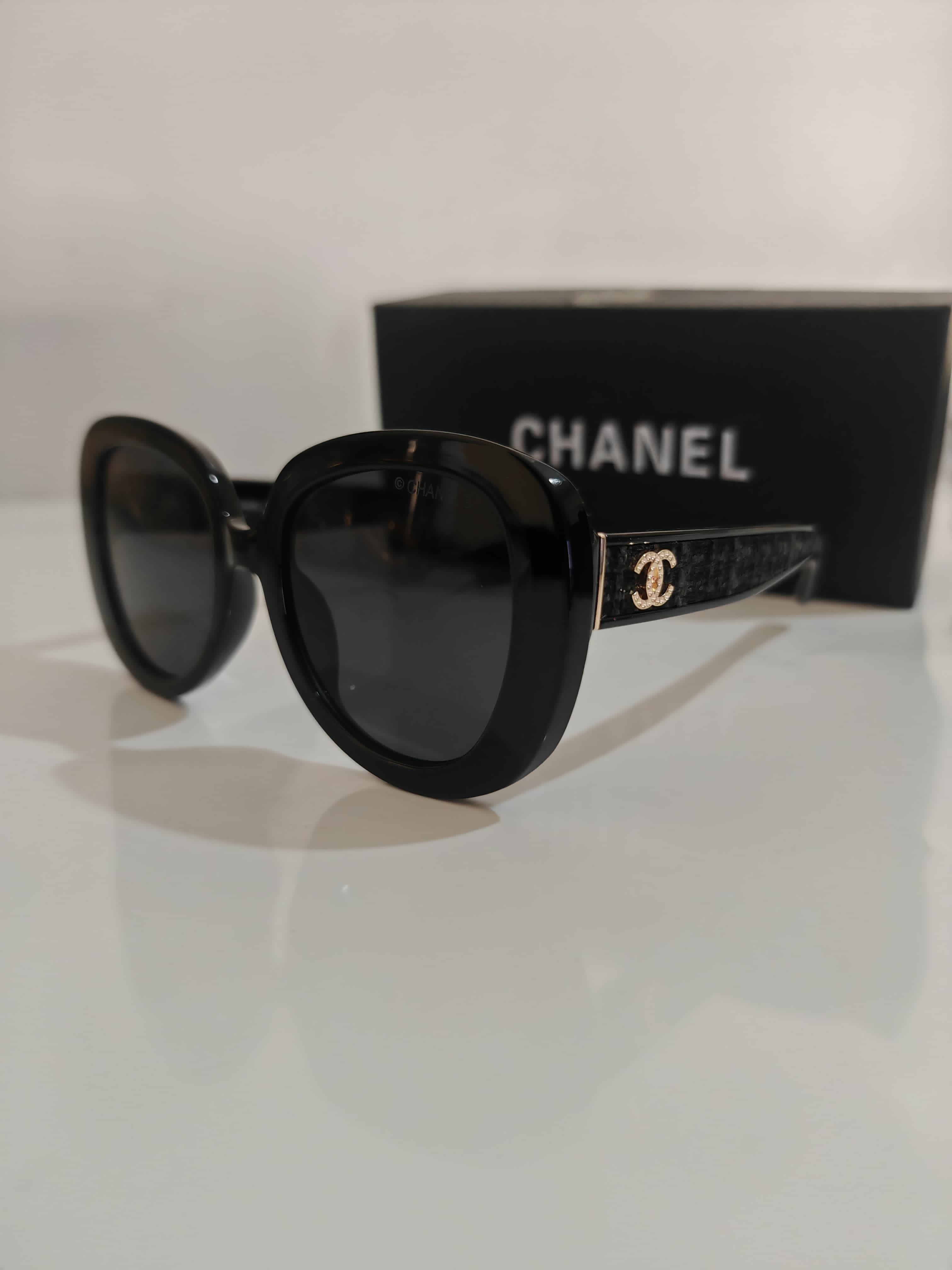 Black Oversized Cat-Eye Sunglasses with Gold-Tone CC Logo