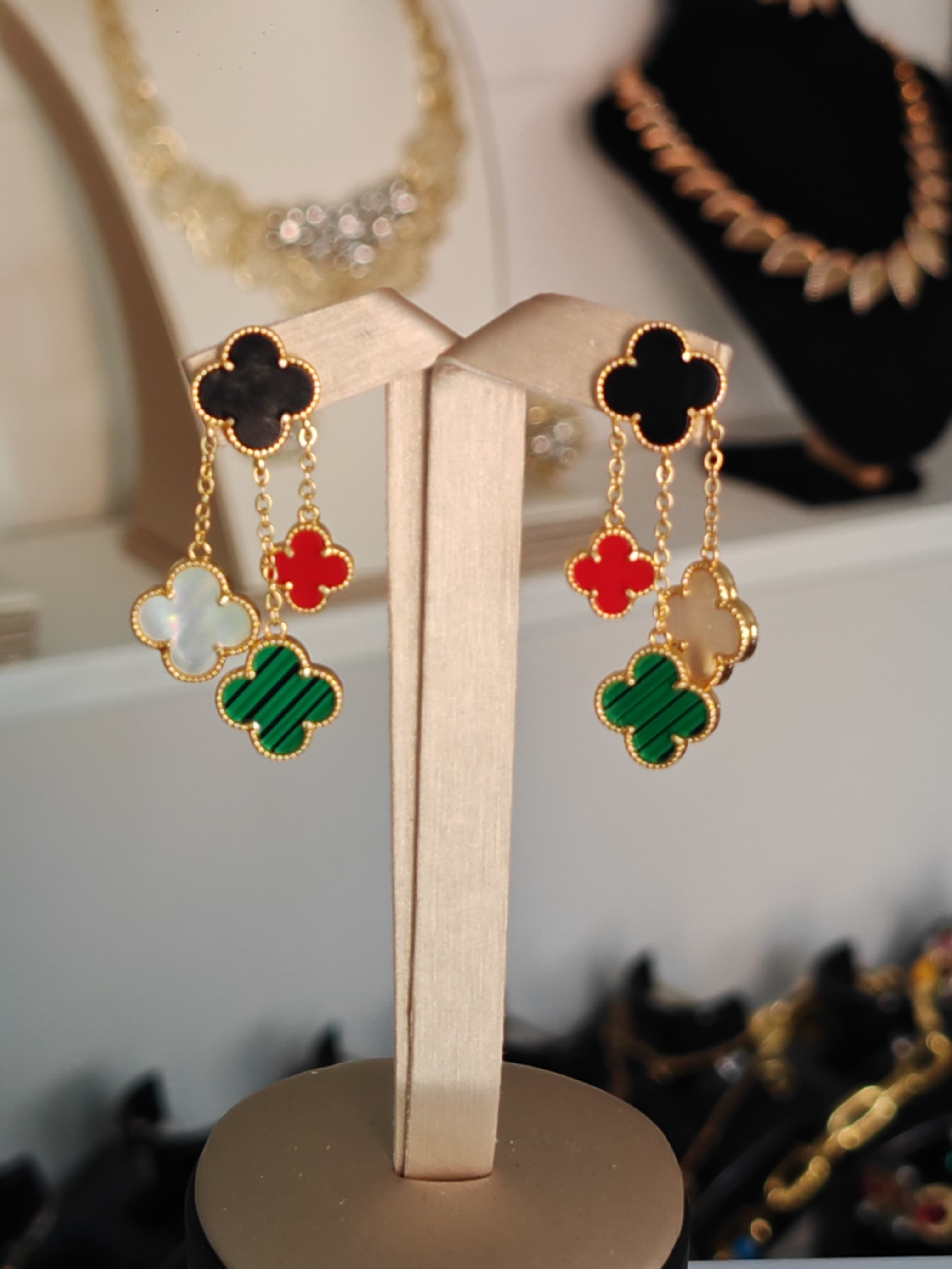 Multicolor Clover Flower Gold Dangle Earrings for Women – Colorful Statement Drop Earrings