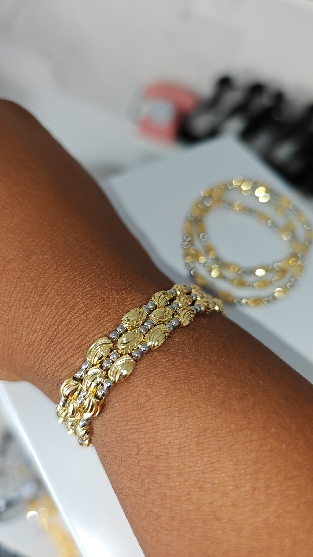 Gold & Silver Beaded Bracelet – Two-Tone Leaf Link Statement Bracelet for Women