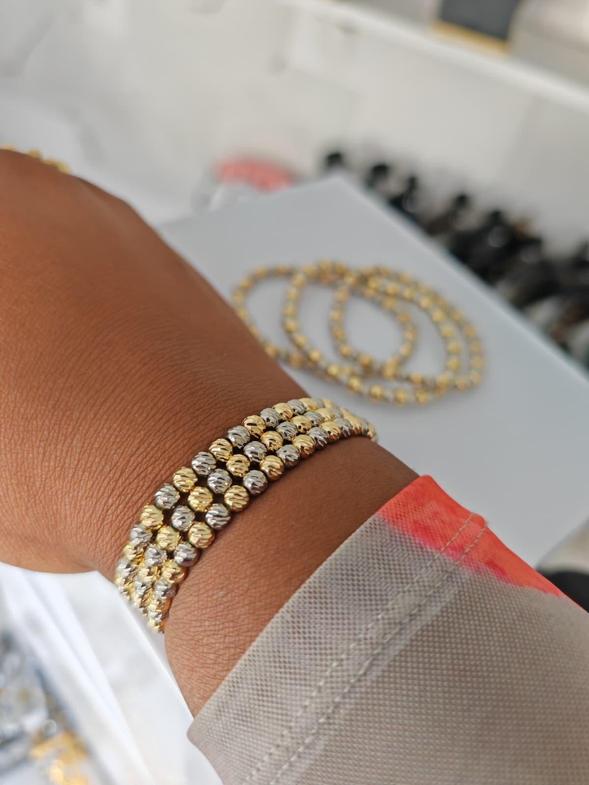 Two-Tone Gold & Silver Beaded Bracelet – Multi-Strand Statement Bracelet for Women