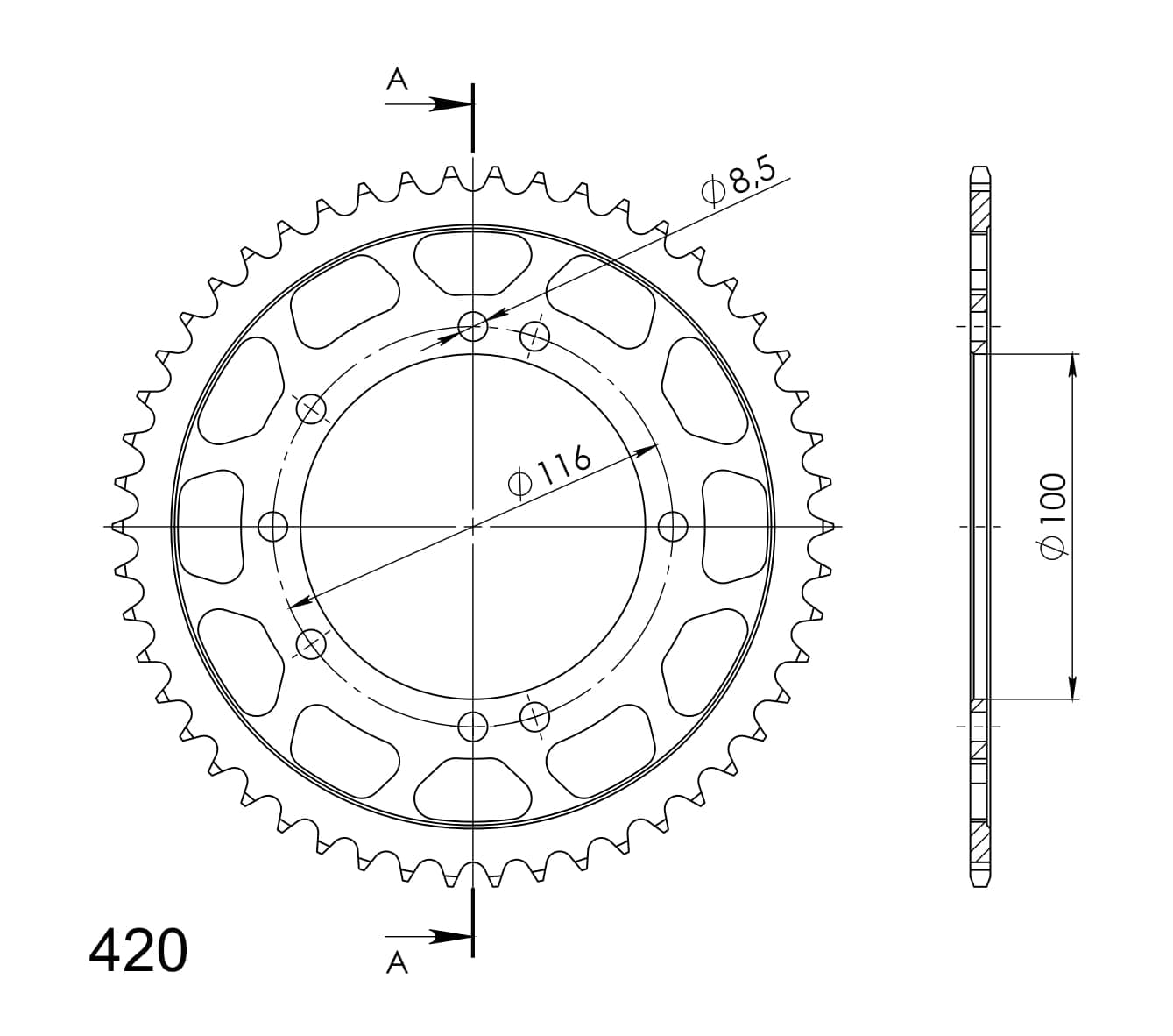Supersprox Stål Bakre kedjehjul KA KX80/85 Svart 51 - Supersprox