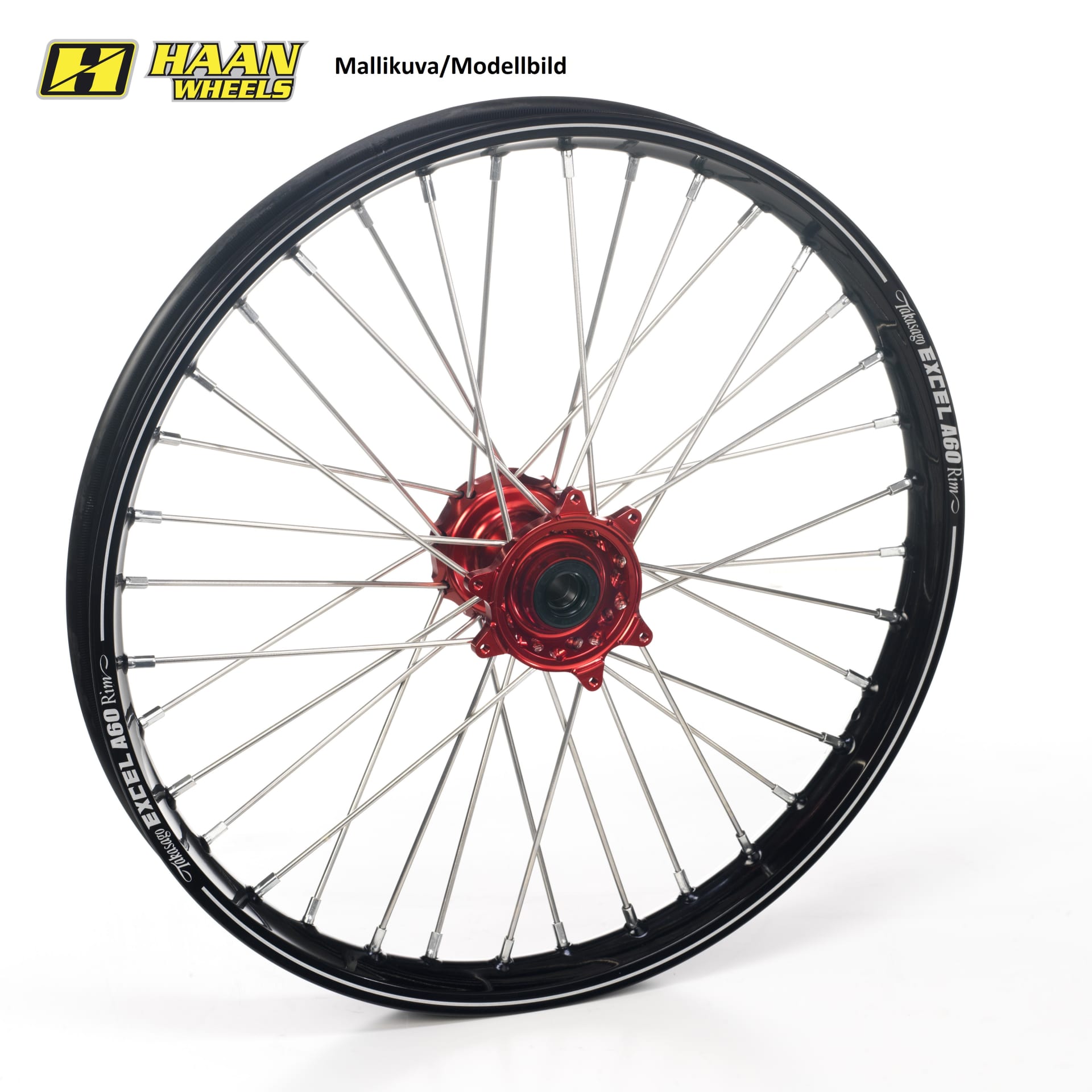 Haan wheel CR/CRF250/450 95- 21-1,60 RED HUB/A60 RIM/BLACK SPOKES/RED NIPPLES - Haan wheels - Motocross Parts