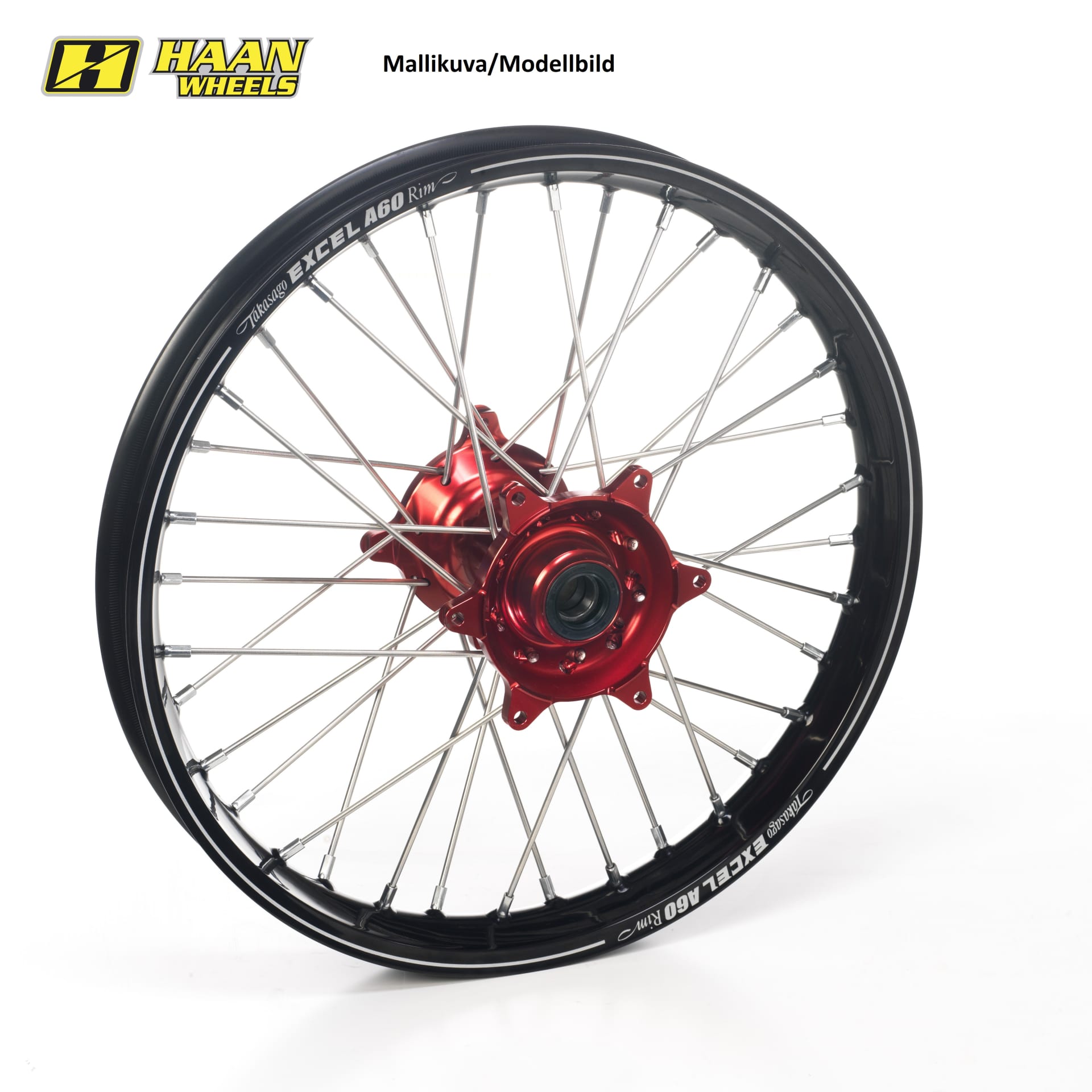 Haan wheel CRF250 14- 19-1,85 RED HUB/A60 RIM/BLACK SPOKES/RED NIPPLES - Haan wheels