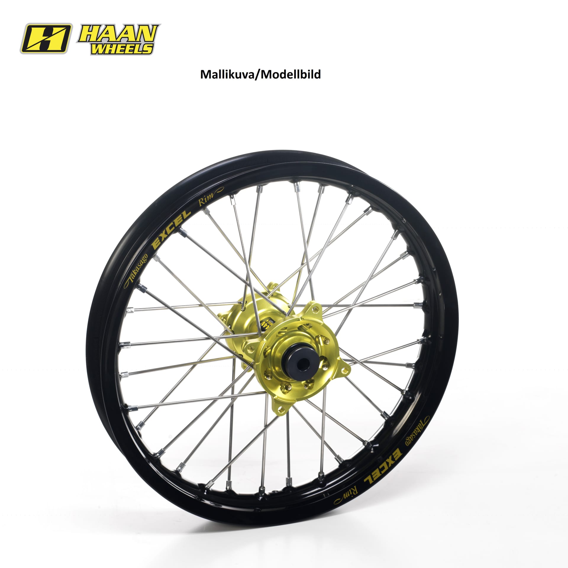 Haan wheel SX65 REAR 16- 12-1,60 BLACK RIM/YELLOW HUB/BLACK SPOKES&NIPPLES - Haan Wheels