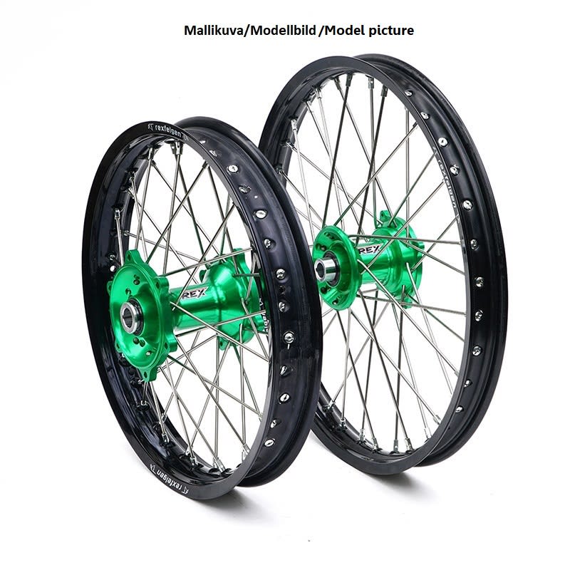 REX HJUL 19-1,85 KX125/KXF250 03-... SORT FÆLG/GRØNT NAV 25MM - Haan wheels