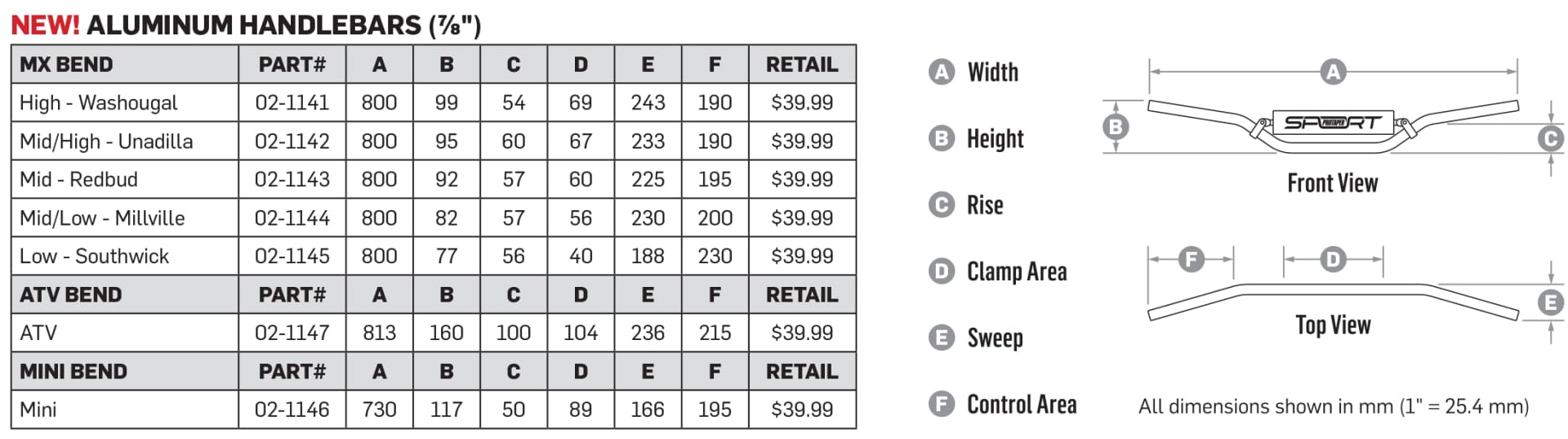 Protaper Handlebar Sport Millville Mid Low - Pro Taper