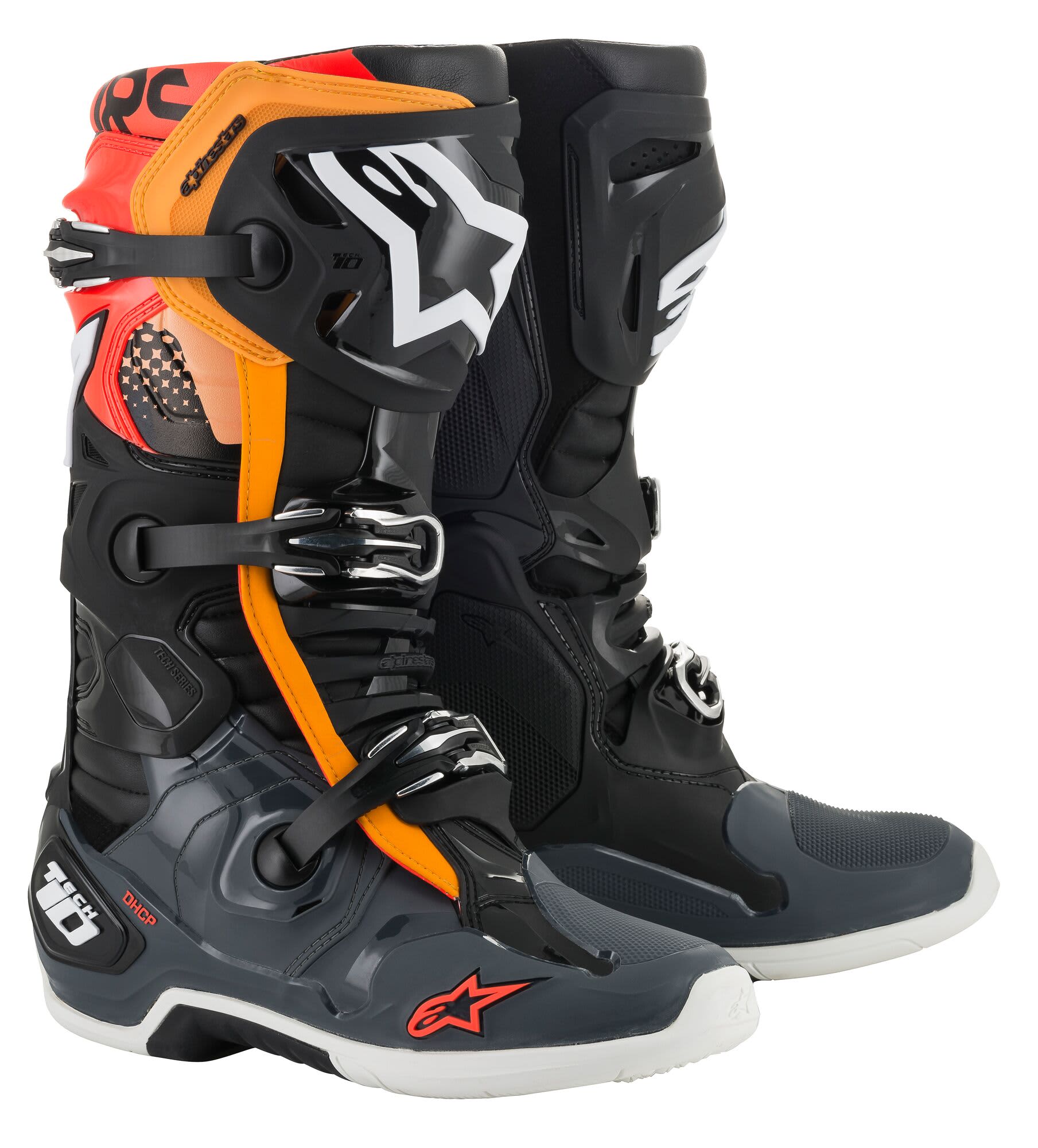 Alpinestars Stiefel Tech 10 Blk/Grau/Oder/Rot Fluo - Alpinestars