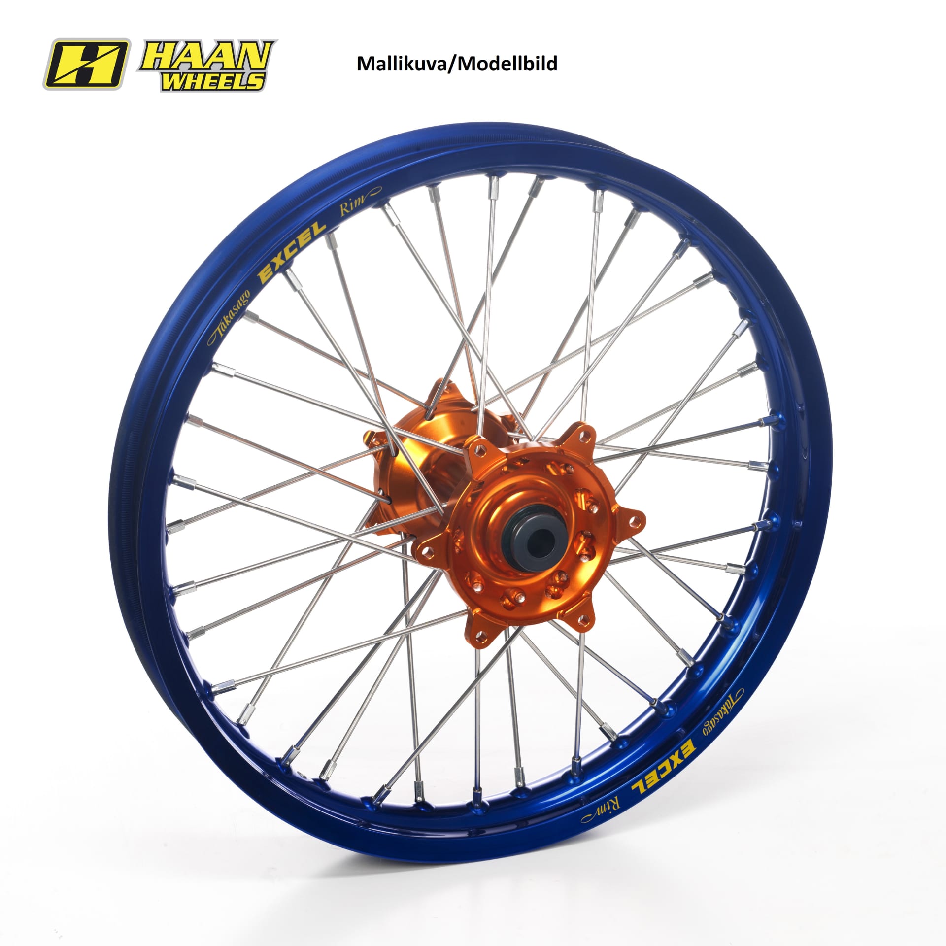 Roue Haan KX 250 / KXF 450 03-14 19-2,15 moyeu orange/jante bleue - Haan Wheels