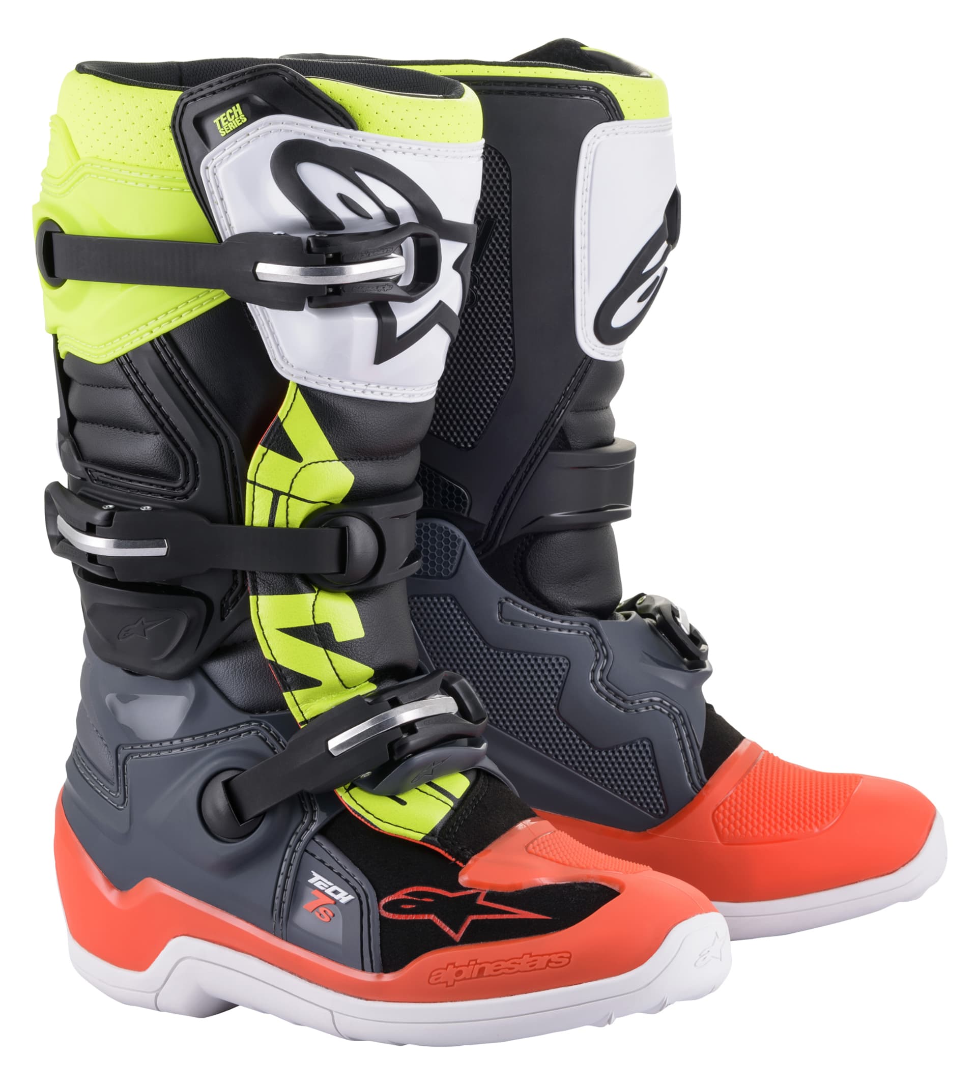 Alpinestars Boot Tech 7s junior Gr/Röd/Yel Fluo Alpinestars Boot Tech 7s junior Gr/Röd/Yel Fluo - Alpinestars