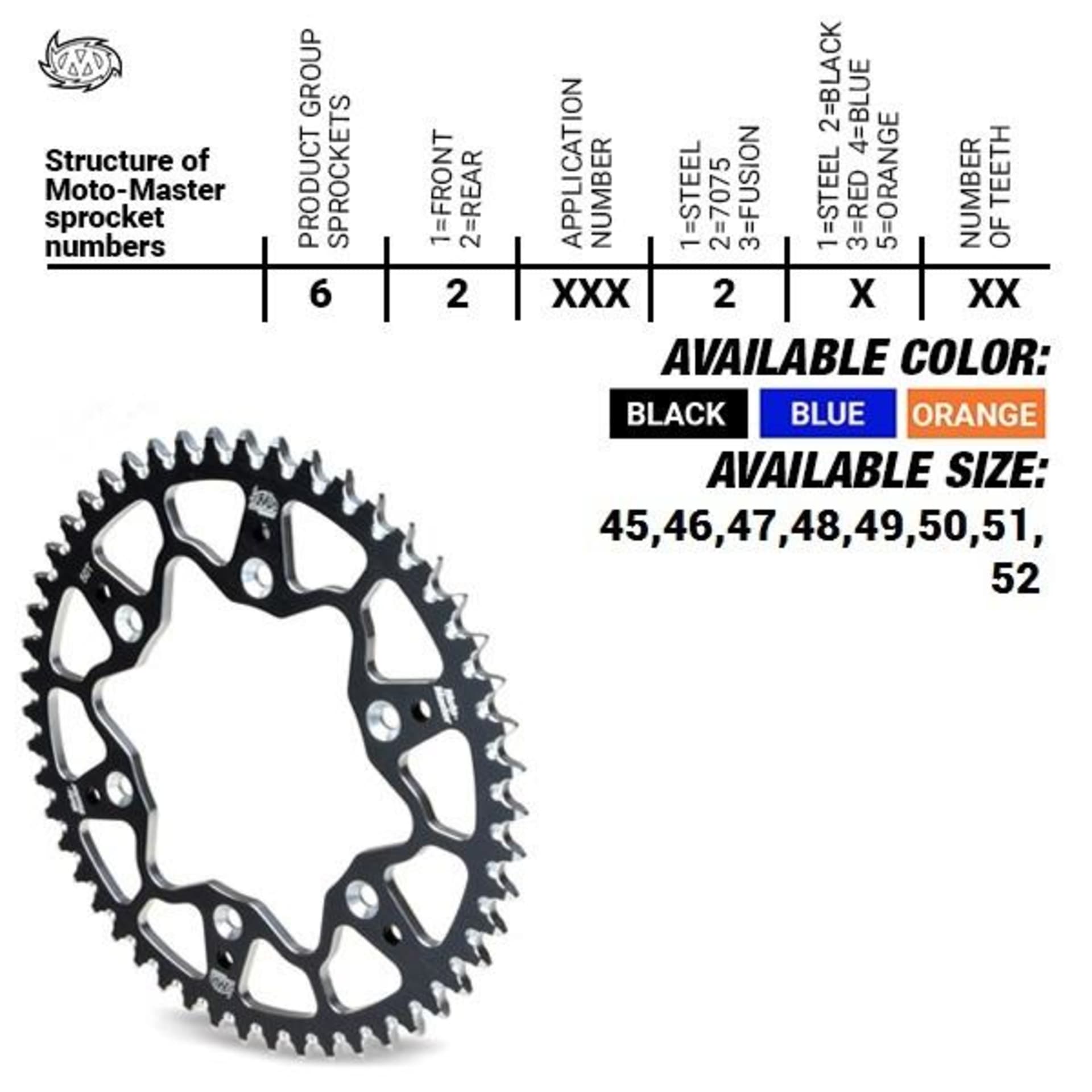 Moto-Master Pignon arrière Alu 51t Noir - SX/MC/TC 85 - Moto-Master