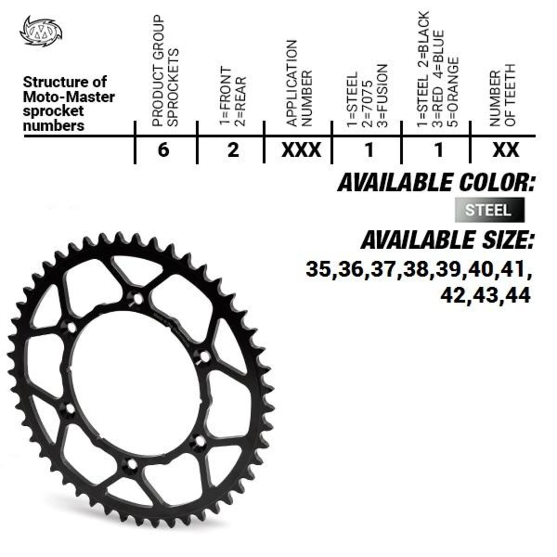 Pignon arrière Moto Master 39t acier 415 - Moto-Master - Motocross Parts