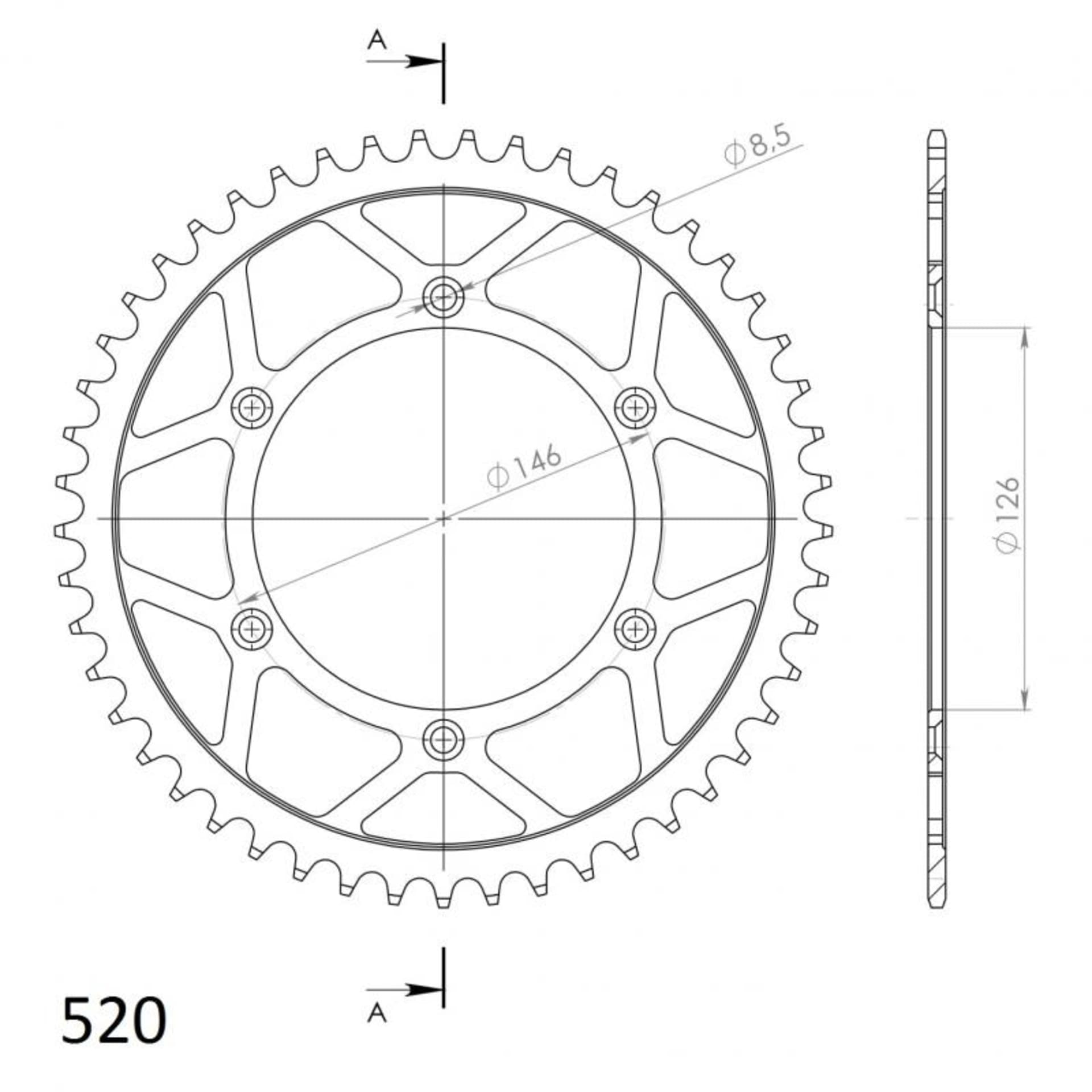 ARRIÈRE ACIER 49T, NOIR, 520 - Supersprox