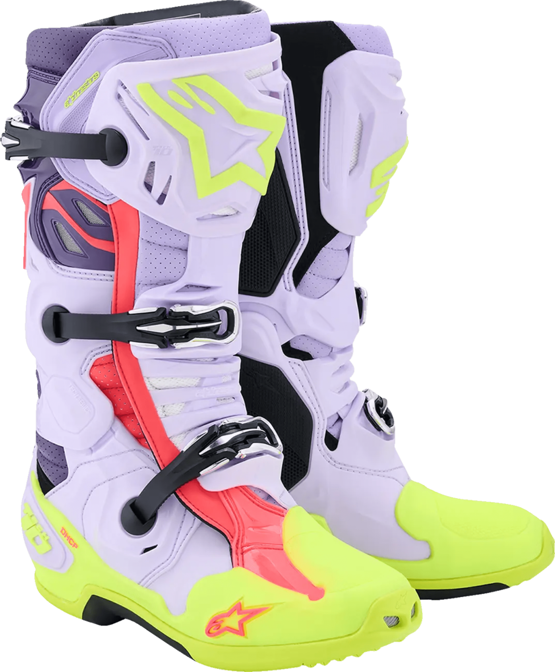 Alpinestars Tech 10 Supervented støvler - Lilla/gul/lyserød - Alpinestars