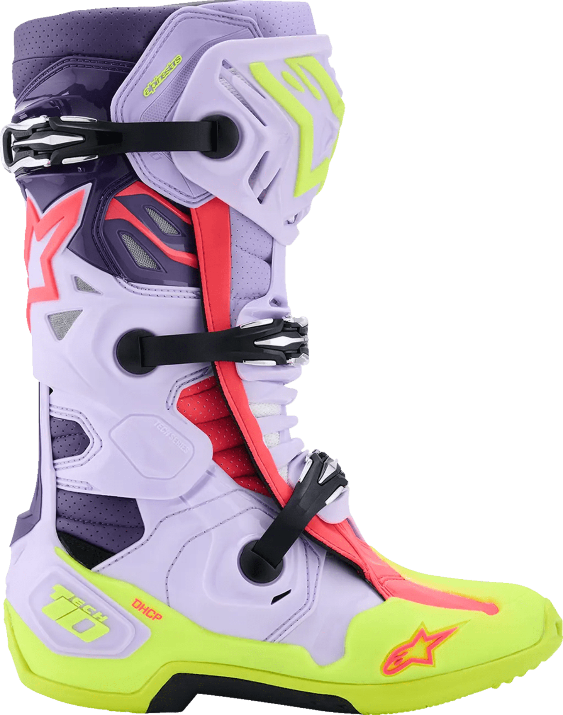 Alpinestars Tech 10 Supervented Stiefel - Lila/Gelb/Pink - Alpinestars