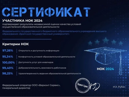 Братский государственный университет успешно прошел независимую оценку качества условий осуществления образовательной деятельности