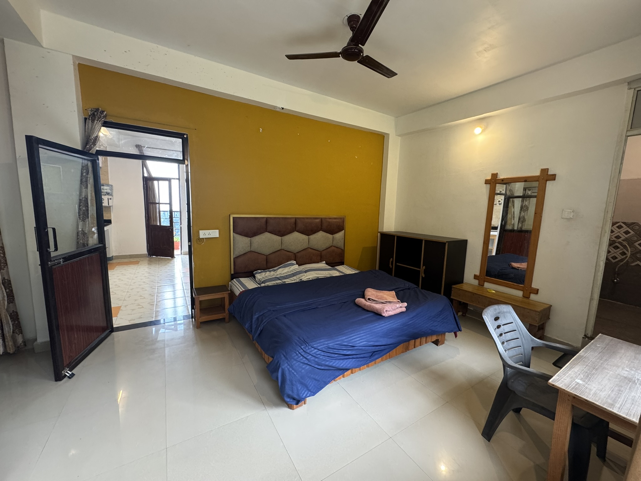 Elegant bedroom in a luxury suite.