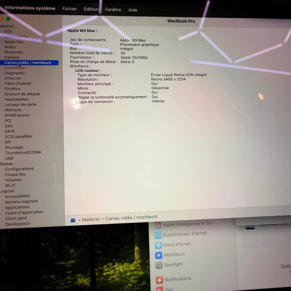 APPLE  MACBOOK PRO M3 MAX PUCE APPLE M3 MAX 96GB RAM 1TB SSD CYCLE 160 (98%) 16'' RETINA XDR 3K MDM - LAPTOP vue 8