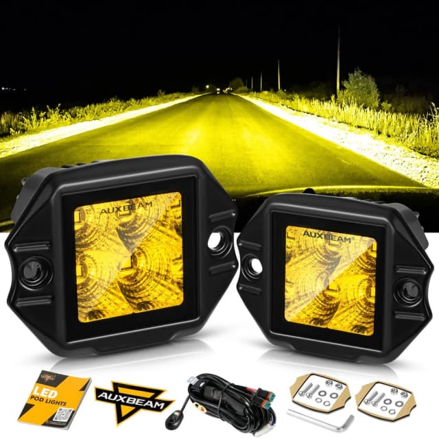 Auxbeam 3.5 Inch 40W Flush Mount LED Pod Lights White & Amber Flood Off Road Lights