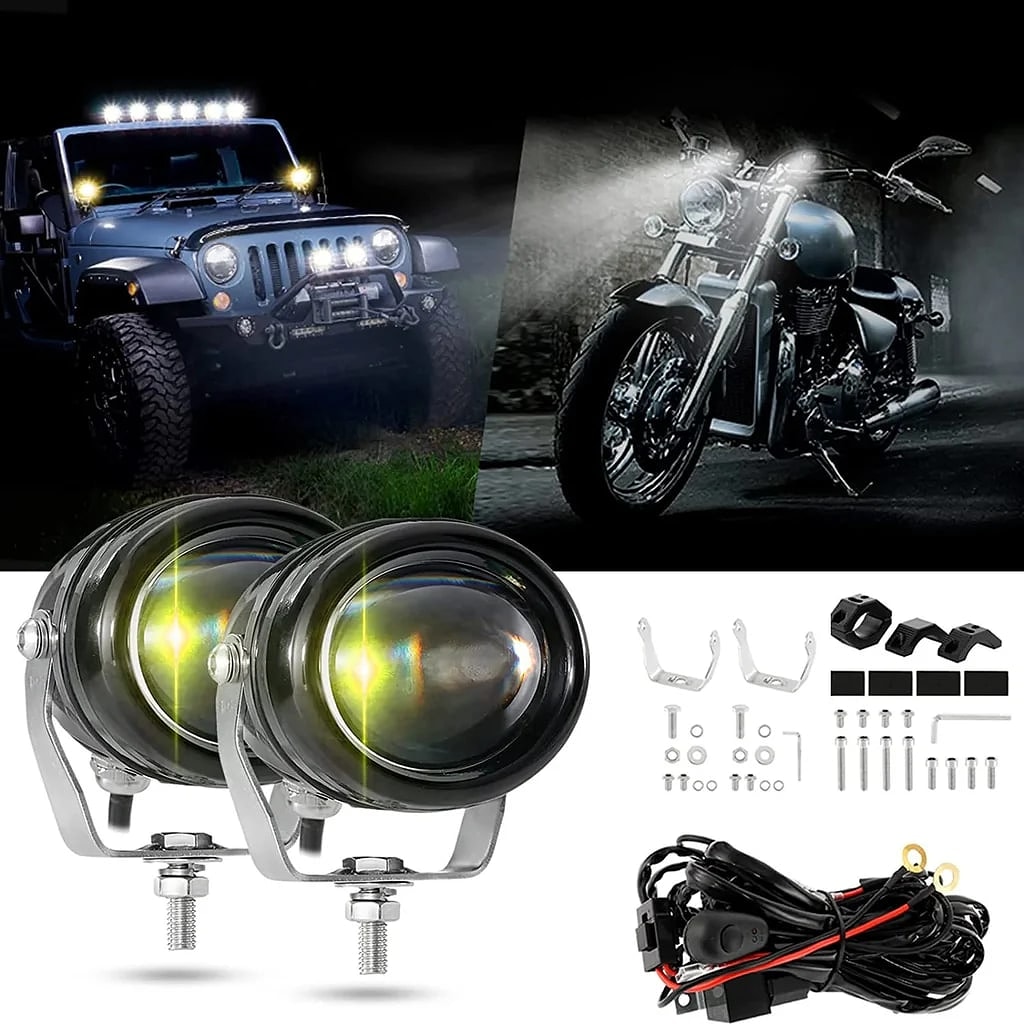 Auxbeam 3 Inch 6 Modes White & Amber Round LED Driving Pod Lights