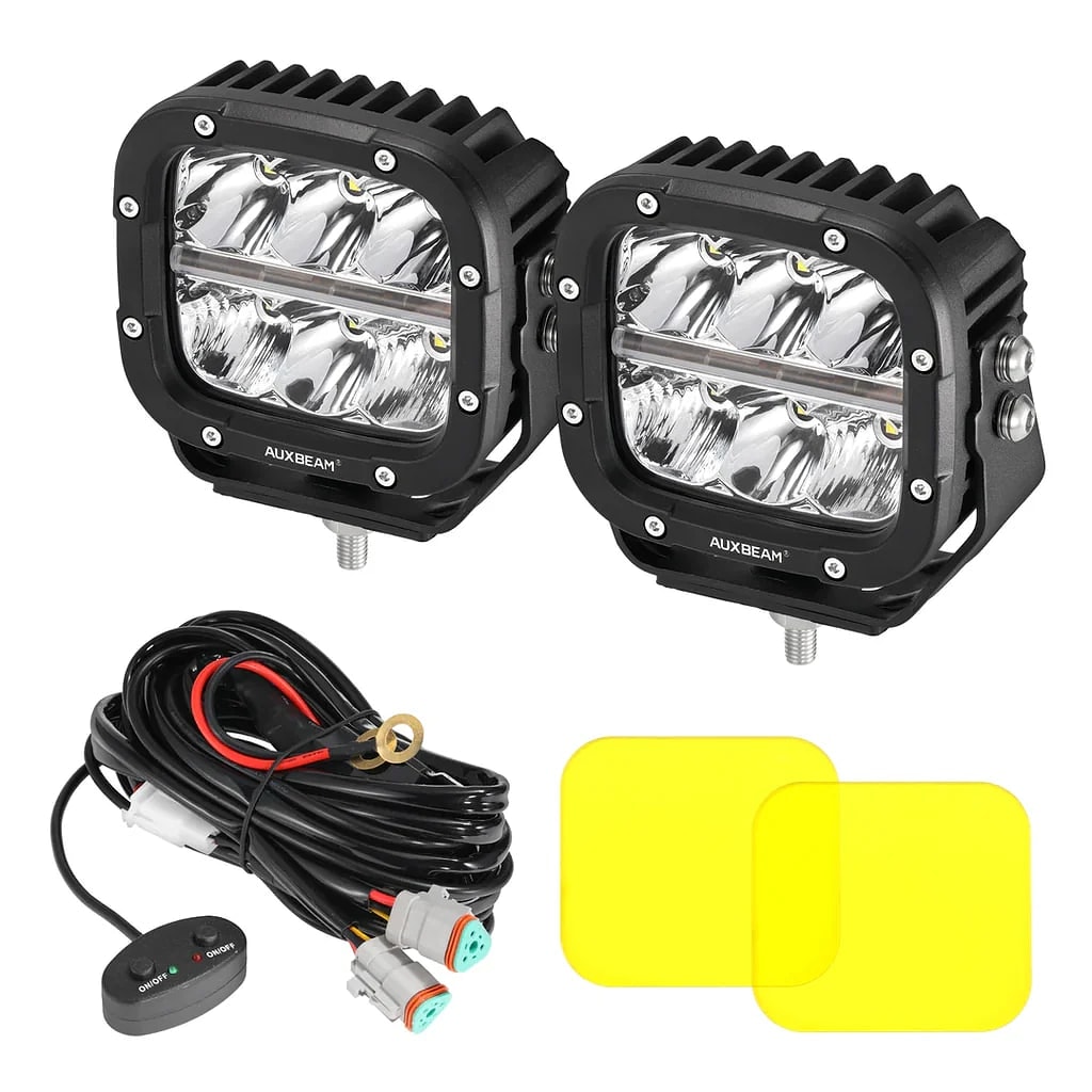 Auxbeam 5 Inch 132W White/Amber LED Pods With Amber DRL For SUV Jeep