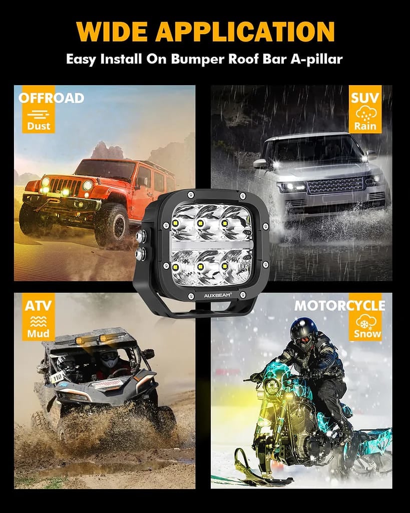 Auxbeam 5 Inch 132W White/Amber LED Pods With Amber DRL For SUV Jeep