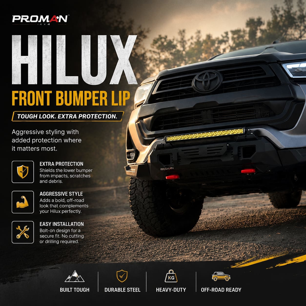 Toyota Hilux Front Bumper Lip – Steel, Off-Road Ready