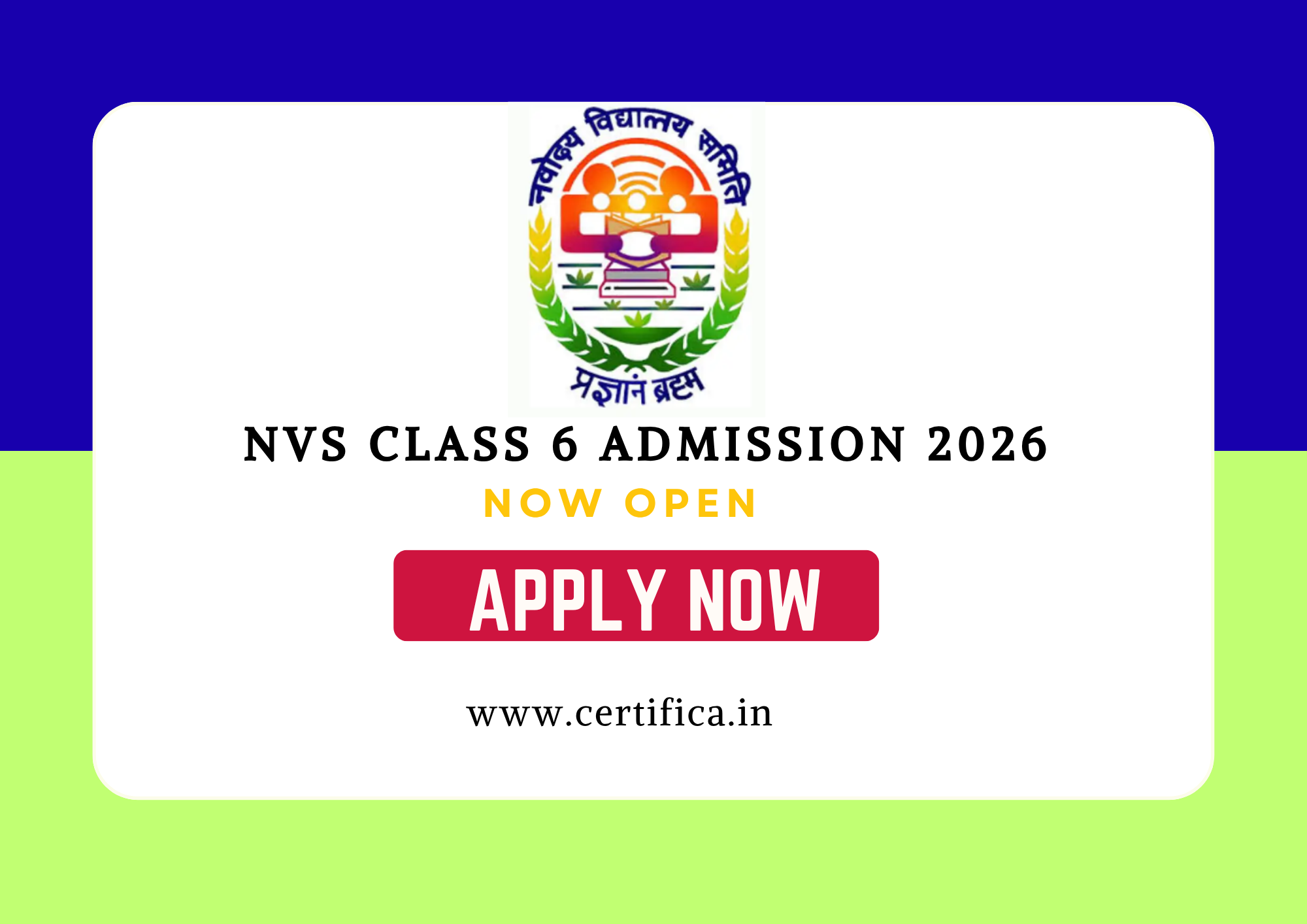 NVS Class 6 Admission 2026 – Result Out & Admit Card Download | Certifica