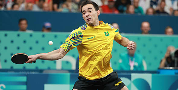 Bild: Entschlossener Auftritt: Im Viertelfinale feierte Hugo Calderano einen klaren Sieg über Jang Woojin (© ITTF)