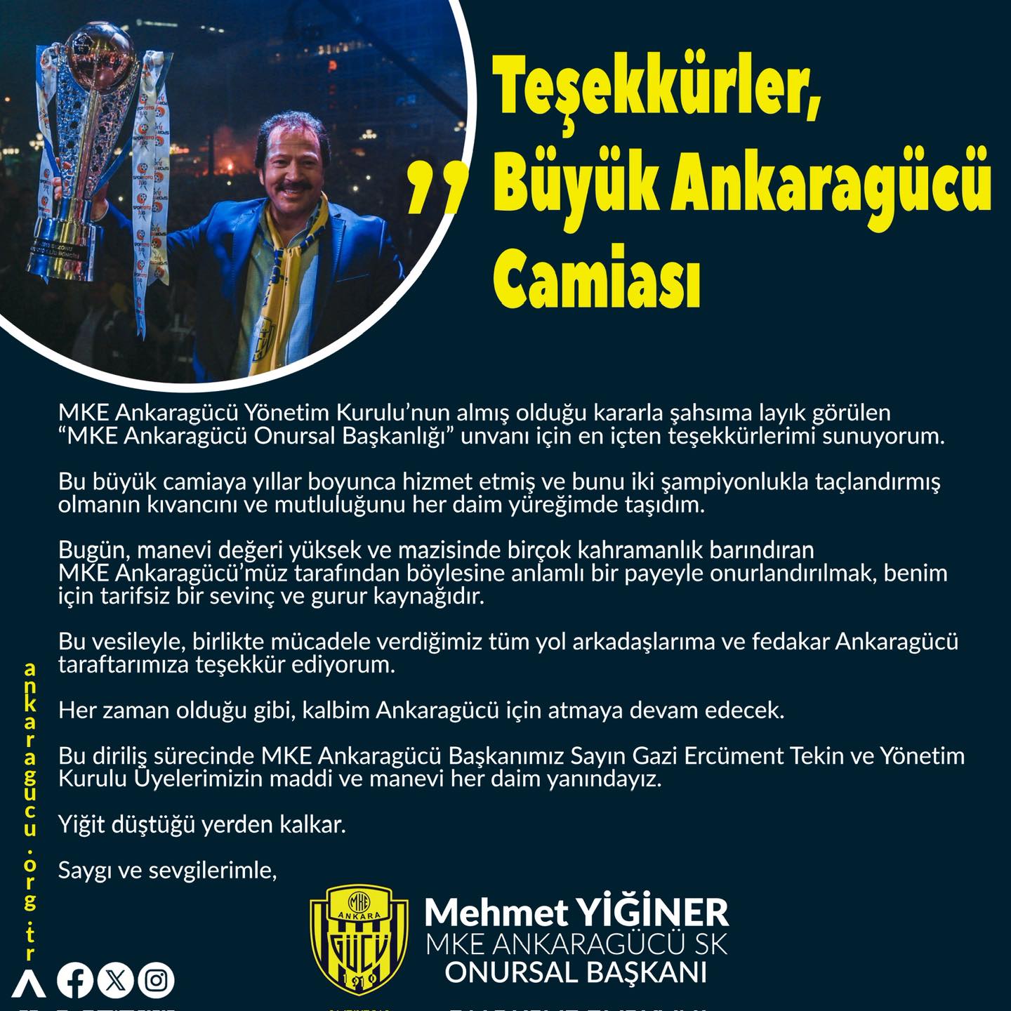 Mehmet Yiğiner MKE Ankaragücü Şampiyonluk Kupası