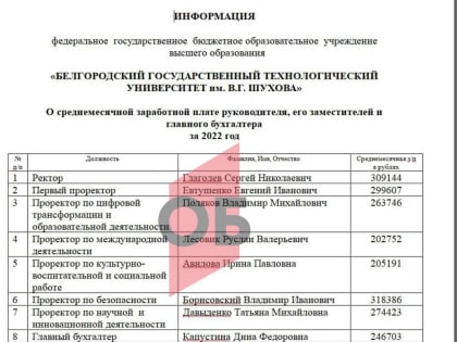 Ректоры двух белгородских вузов ежемесячно получали больше 300 тысяч рублей