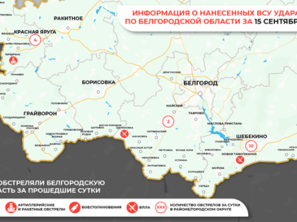 15 сентября ВСУ обстреляли территорию Белгородской области 30 раз