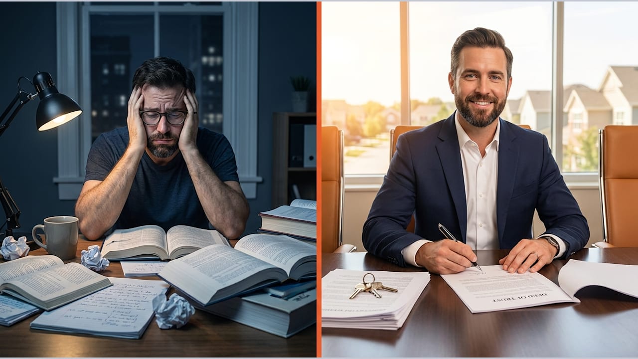 Study mode vs. operator mode — the identity shift happens at the closing table