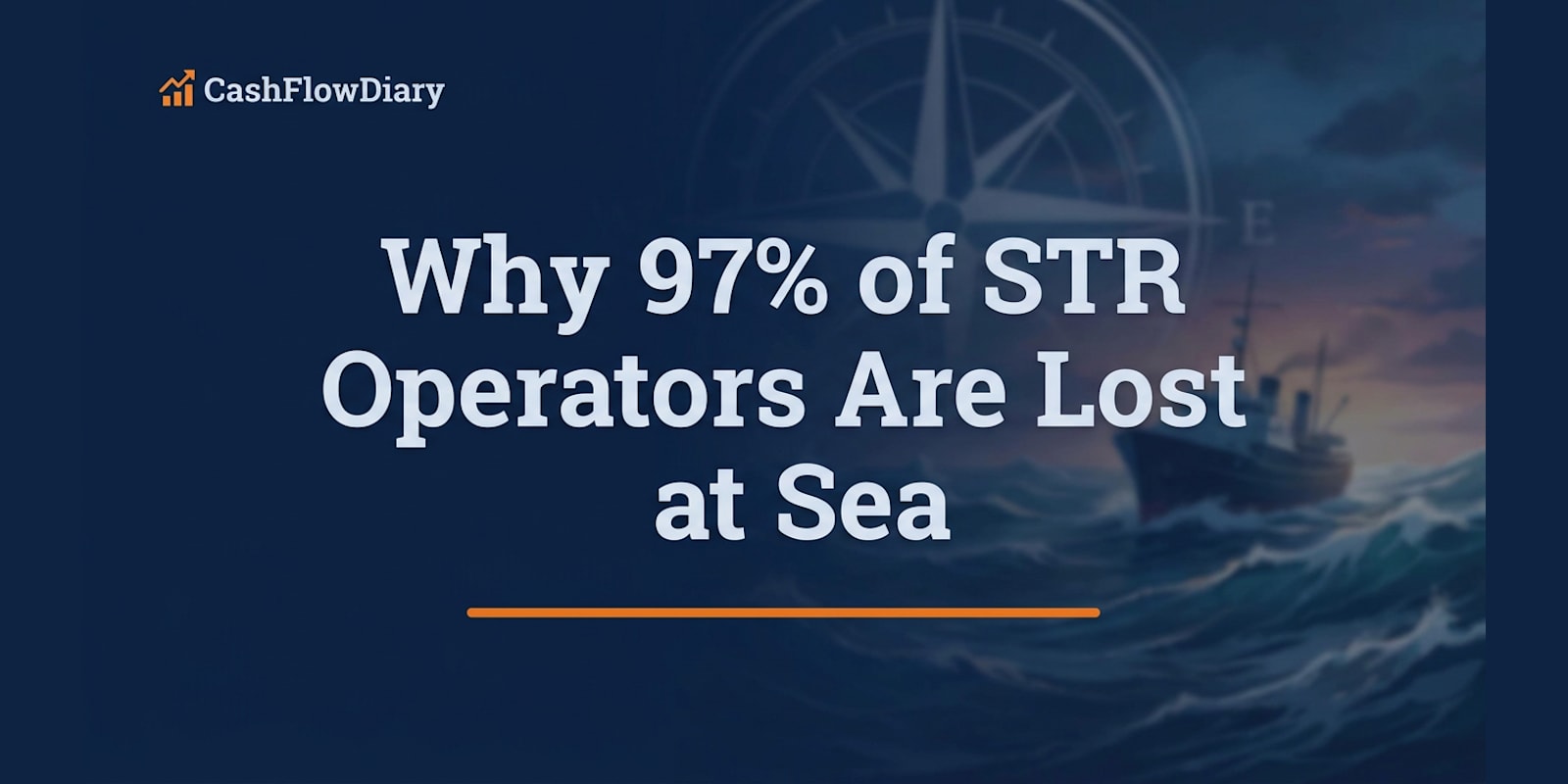 Dark navy illustration of a compass rose above a sailing ship caught in stormy waves, symbolizing STR operators without a system