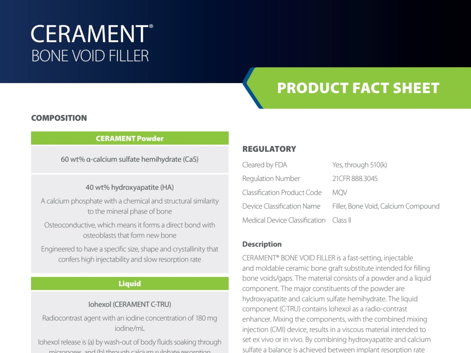 CERAMENT BONE VOID FILLER Product Fact Sheet