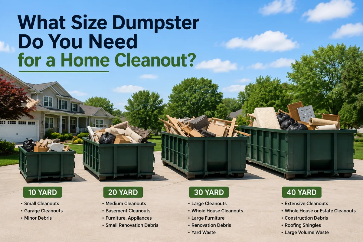 Residential dumpster size comparison for home cleanout projects.