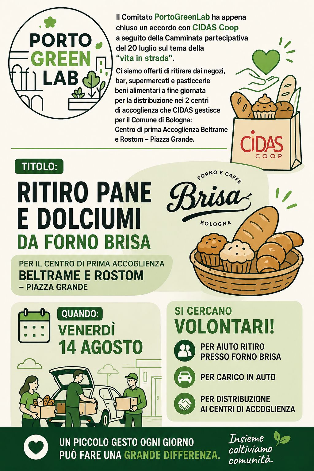 Immagine collegata alla news 14/08 Ritiro da Forno Brisa ben alimentari e consegna ai centri di prima accoglienza Rostom e Beltrame