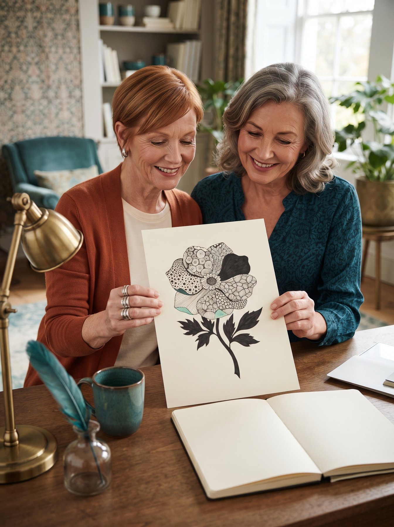 Two members with a finished drawing