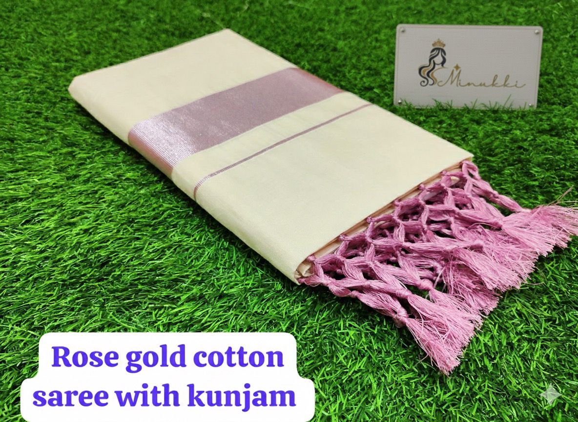 Women's Kerala Kasavu Saree Cotton - Rose Gold Mi-0007