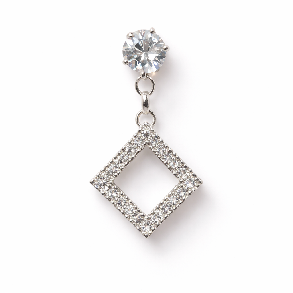 Silver CZ Square Drop Earrings for Women | Elegant Crystal Party Wear Dangle Earrings