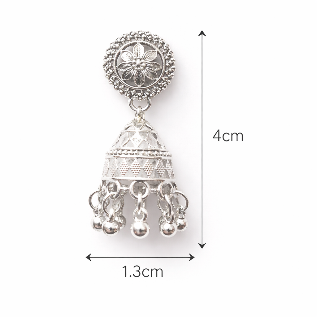 Oxidised Silver Floral Jhumka Earrings for Women | Traditional Ethnic Temple Jewellery
