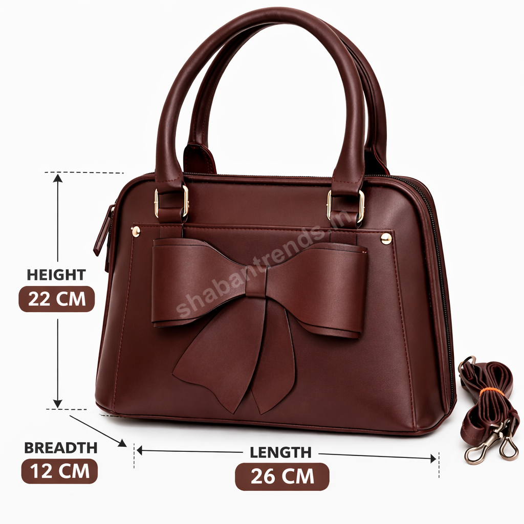 Women Handbags Brown PU Leather Bow Satchel Stylish Shoulder Bag for Women