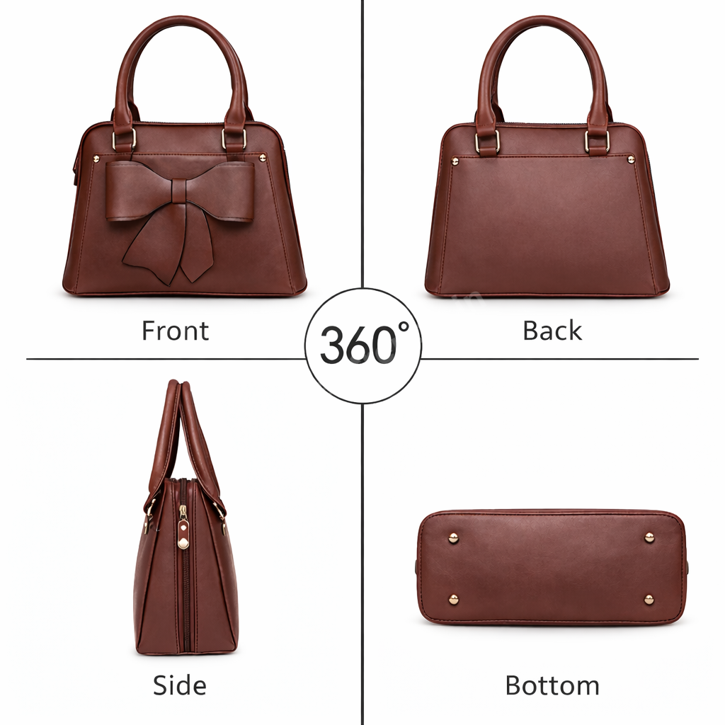 Women Handbags Brown PU Leather Bow Satchel Stylish Shoulder Bag for Women