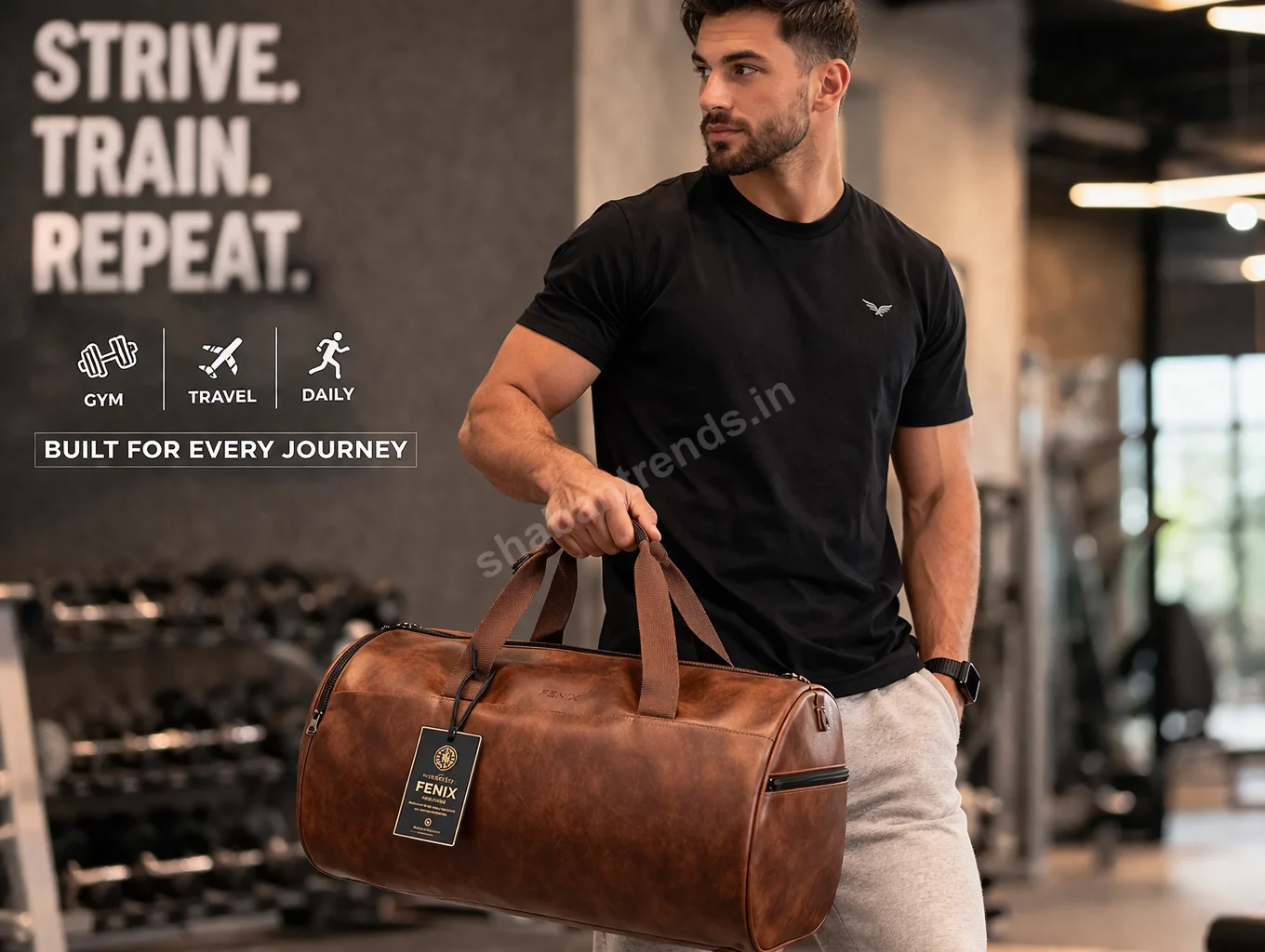 Travel Duffle Bag for Men & Women Brown Leather Gym Bag Stylish Weekender