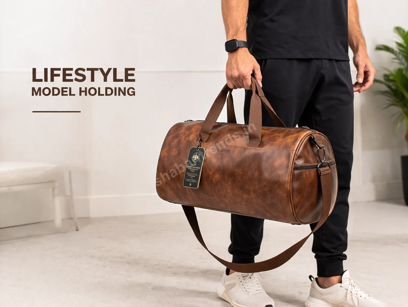 Travel Duffle Bag for Men & Women Brown Leather Gym Bag Stylish Weekender